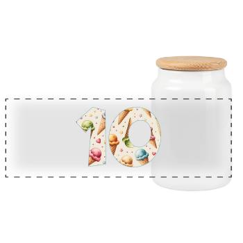 EISCREME NUMMER 10 JAHRE EIS 10. GEBURTSTAG - Panorama Keksdose mit Holzdeckel - Weiß - Vorne