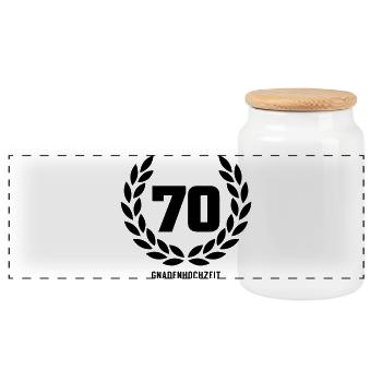 70 Gnadenhochzeit - Panorama Keksdose mit Holzdeckel - Weiß - Vorne