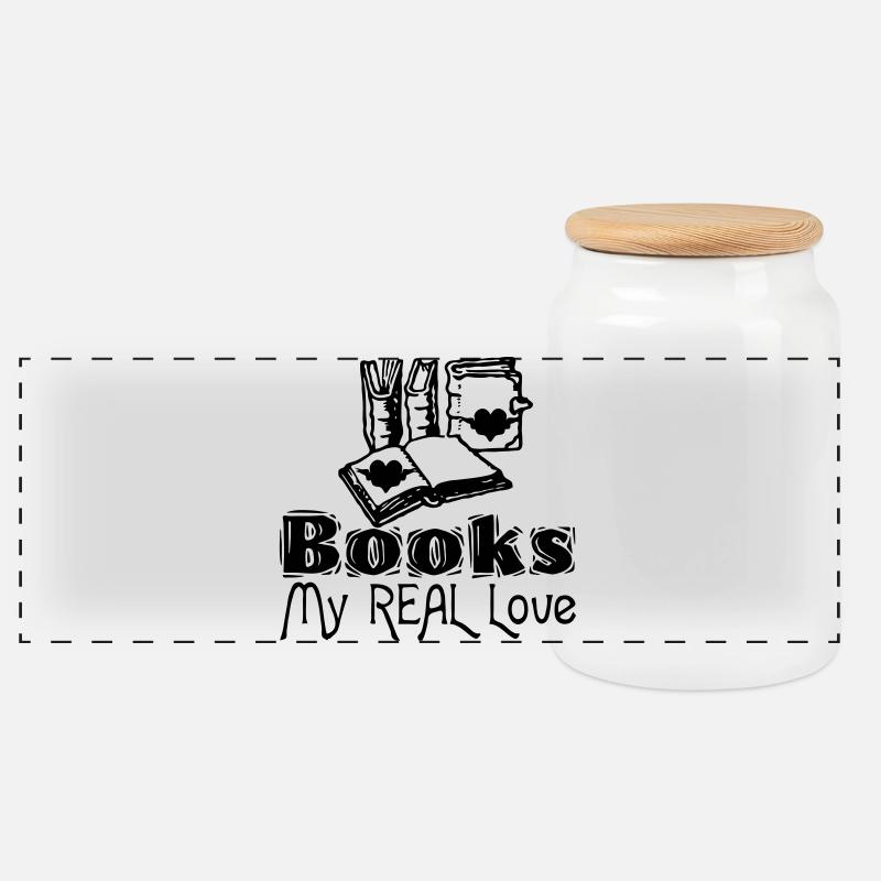 Books - My Real Love Geschenk Buch Lesen Leser - Panorama Keksdose mit Holzdeckel - Weiß