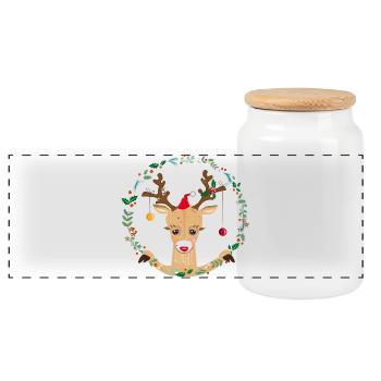 Un renne au moment de Noël - Boîte à biscuits avec couvercle en bois - blanc - Devant