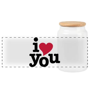 i love you - i heart you - Panoramic Cookie Jar with Wooden Lid - white - Front