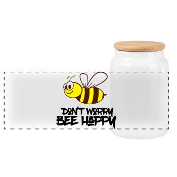 bee happy - Panorama Keksdose mit Holzdeckel - Weiß - Vorne