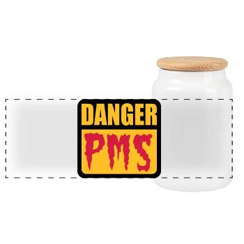 Danger PMS | Prämenstruelles Syndrom | - Panoramic Cookie Jar with Wooden Lid - white - Front