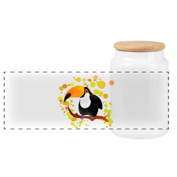 Toucan - Panoramic Cookie Jar with Wooden Lid - white - Front