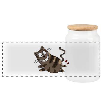 Lustige Katze pupst Herzen - Katzen - Geschenk - Panorama Keksdose mit Holzdeckel - Weiß - Vorne