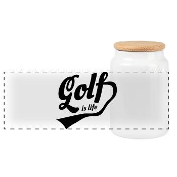 wave is life retro design - Panoramic Cookie Jar with Wooden Lid - white - Front