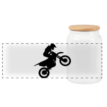 Motocross rider image # - Panoramic Cookie Jar with Wooden Lid - white - Front