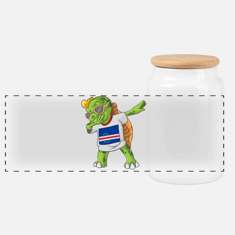 Cabo Verde Dabbing turtle - Panoramic Cookie Jar with Wooden Lid - white