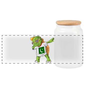 Pakistan Dabbing turtle - Panoramic Cookie Jar with Wooden Lid - white - Front