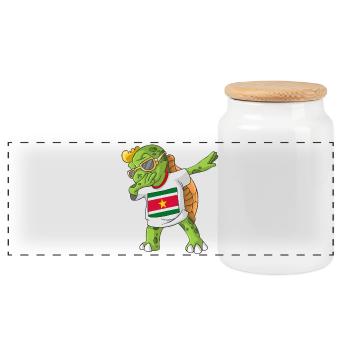 Suriname Dabbing turtle - Panoramic Cookie Jar with Wooden Lid - white - Front