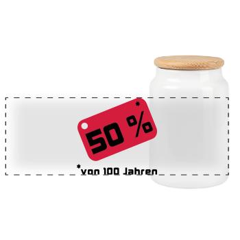 50 % ... von 100 Jahren - Panorama Keksdose mit Holzdeckel - Weiß - Vorne