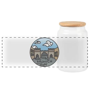 Munich Illustration - Panoramic Cookie Jar with Wooden Lid - white - Front