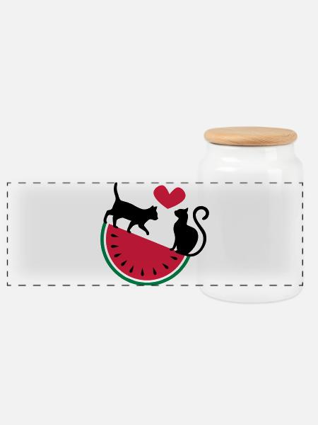 Melon Cat Love - Panorama Keksdose mit Holzdeckel - Weiß
