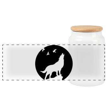 loup - Boîte à biscuits avec couvercle en bois - blanc - Devant