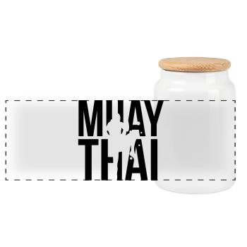 muay thai - Panorama Keksdose mit Holzdeckel - Weiß - Vorne