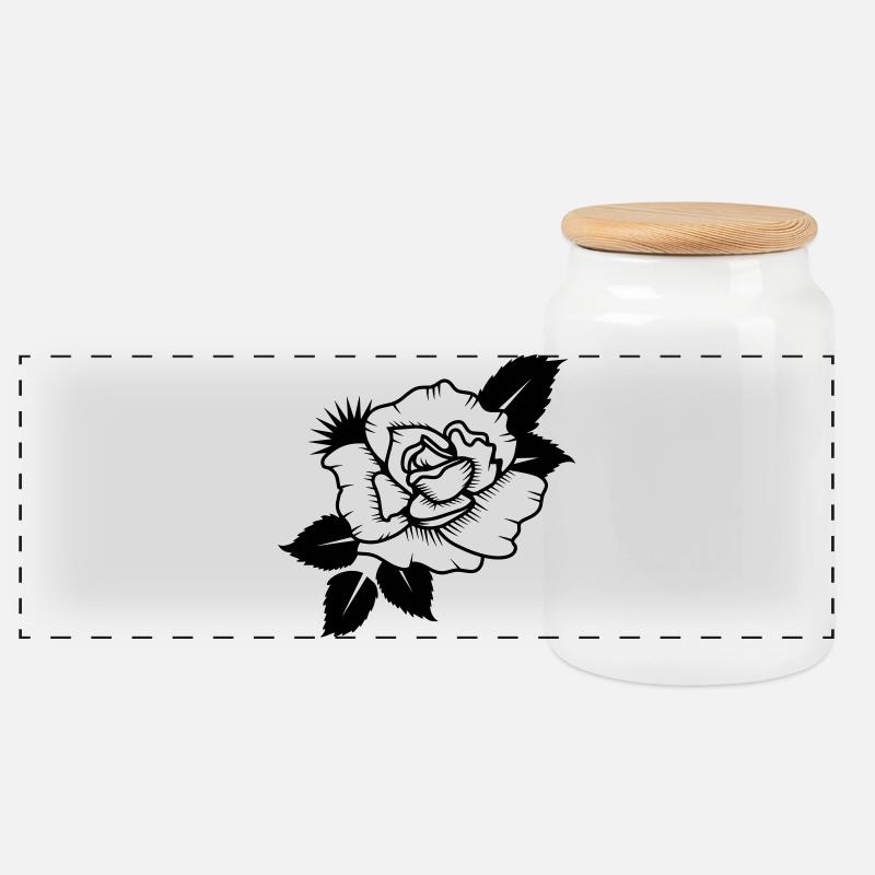 gezeichnete Rose - Panorama Keksdose mit Holzdeckel - Weiß