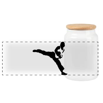 taekwondo - Panoramic Cookie Jar with Wooden Lid - white - Front