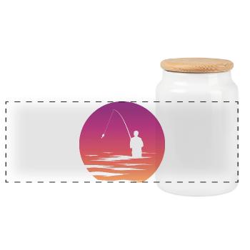 Angler Fischer See Symbol Mond Meer Illustration - Panorama Keksdose mit Holzdeckel - Weiß - Vorne