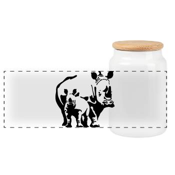 rhinocéros - Boîte à biscuits avec couvercle en bois - blanc - Devant