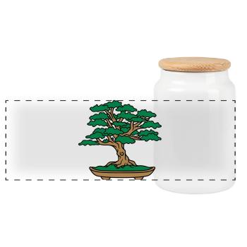 bonsai tree leaves branches small tree - Panoramic Cookie Jar with Wooden Lid - white - Front