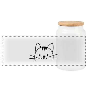 Illustration de tête de chat – Motif animal moderne - Boîte à biscuits avec couvercle en bois - blanc - Devant