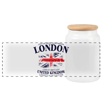 London Vintage Union Jack Tee - Panoramic Cookie Jar with Wooden Lid - white - Front