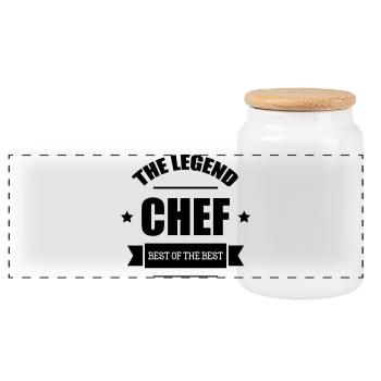 Chef cooking - Panoramic Cookie Jar with Wooden Lid - white - Front