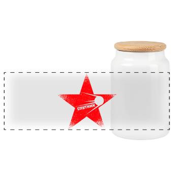 Red Star - Sputnik - Panoramic Cookie Jar with Wooden Lid - white - Front