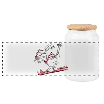 Ski Rabbit - Panoramic Cookie Jar with Wooden Lid - white - Front