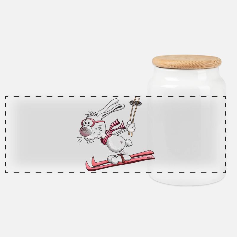 Hase auf der Piste - Panorama Keksdose mit Holzdeckel - Weiß
