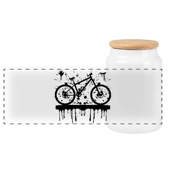 Mountain biking with speckles and drops, Cycling - Panoramic Cookie Jar with Wooden Lid - white - Front