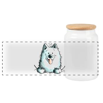 Cute Samoyed Dog - Panoramic Cookie Jar with Wooden Lid - white - Front