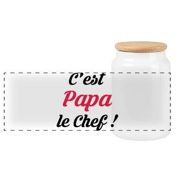 Papa / Fête des Pères / Pere / Cuisine Chef / Bébé - Boîte à biscuits avec couvercle en bois - blanc - Devant