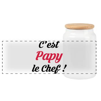 Papy / Grand Pere / Naissance / Bébé Cuisine Chef - Boîte à biscuits avec couvercle en bois - blanc - Devant