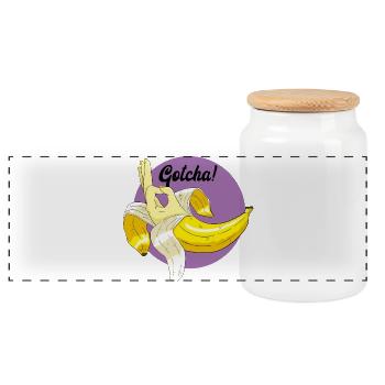 Banana troll meme - Panoramic Cookie Jar with Wooden Lid - white - Front