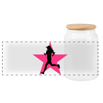 Running / Jogging / Run / Trail / Sport - Panoramic Cookie Jar with Wooden Lid - white - Front