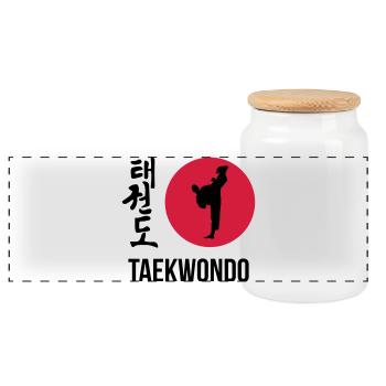 Taekwondo / Taekwon-Do / Tae Kwo Do / Fighter - Panoramic Cookie Jar with Wooden Lid - white - Front