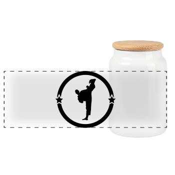 Taekwondo / Taekwon-Do / Tae Kwo Do / Fighter - Panoramic Cookie Jar with Wooden Lid - white - Front