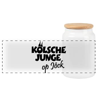 Kölsche Junge op Jöck - Kölsch - Köln - Kölner - Panorama Keksdose mit Holzdeckel - Weiß - Vorne