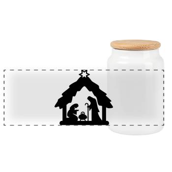 Crèche, figurines crèche, saint famille - Boîte à biscuits avec couvercle en bois - blanc - Devant