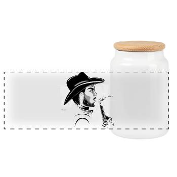cowboy western bandit symbol comic wild - Panorama Keksdose mit Holzdeckel - Weiß - Vorne