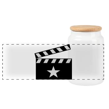 Movie Clapper Board - Panoramic Cookie Jar with Wooden Lid - white - Front