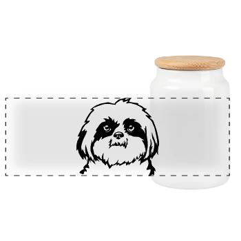 Shih Tzu Kopf - Panorama Keksdose mit Holzdeckel - Weiß - Vorne