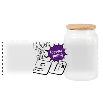 Fête des années 90 , Soirée à thème , pour toujours jeune (25) - Boîte à biscuits avec couvercle en bois - blanc - Devant