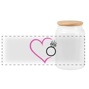 Coeur avec bague en diamant, alliance, alliance, mariée - Boîte à biscuits avec couvercle en bois - blanc - Devant