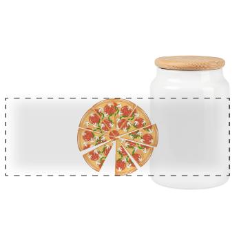 Pizza mit Salami,Paprika,Champignons und Käse - Panorama Keksdose mit Holzdeckel - Weiß - Vorne