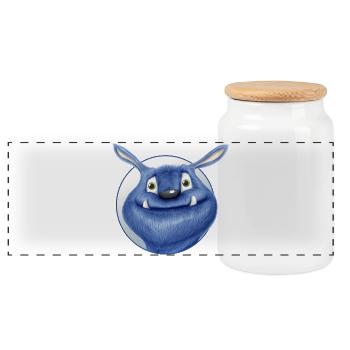 blue monster - Panoramic Cookie Jar with Wooden Lid - white - Front
