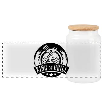 king of grill - Panoramic Cookie Jar with Wooden Lid - white - Front