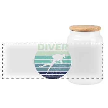 Diver diving - Panoramic Cookie Jar with Wooden Lid - white - Front