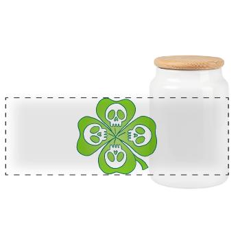 Skulls and four leaf clover - Panoramic Cookie Jar with Wooden Lid - white - Front